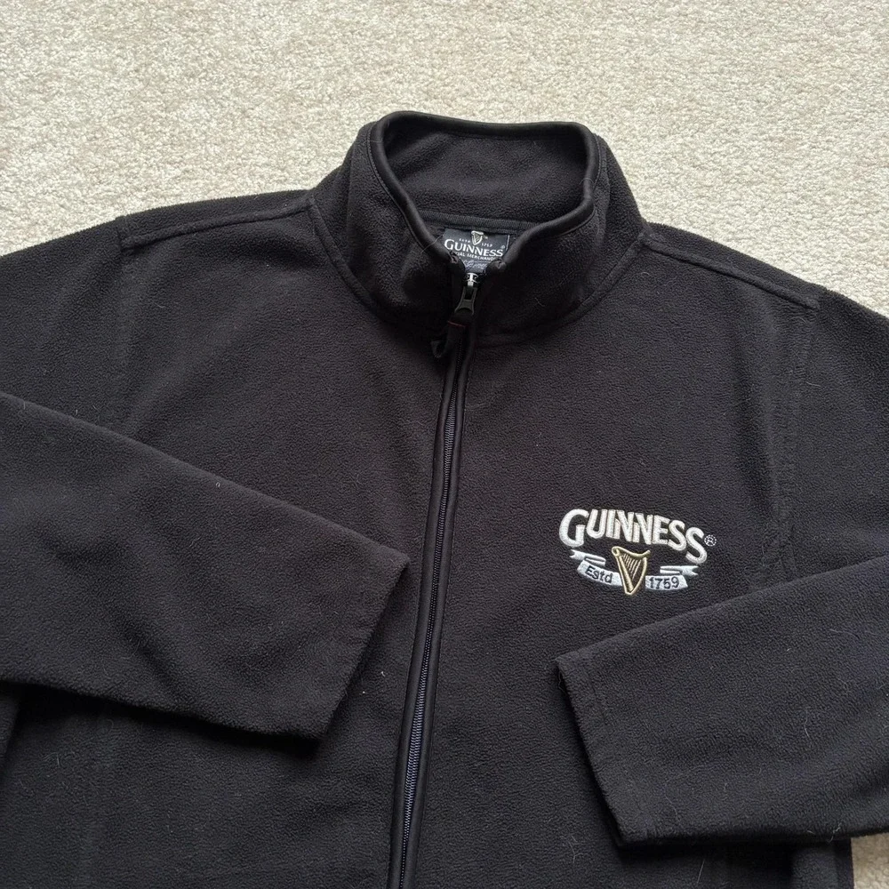 Guinness‎ Fleece Jacket Mens Small Black Full Zip Beer Logo Official Merchandise